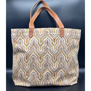 Joyn Purse Tote Cotton With Leather Straps Yellow Geometric  Medium bohemian